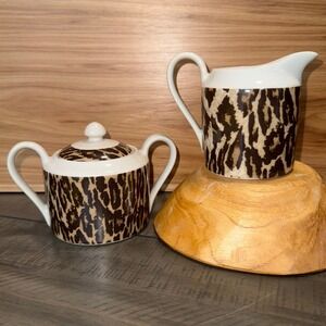 222 Fifth Nick Nora Home Jungle Jim Creamer and Sugar Bowl Set Leopard Print